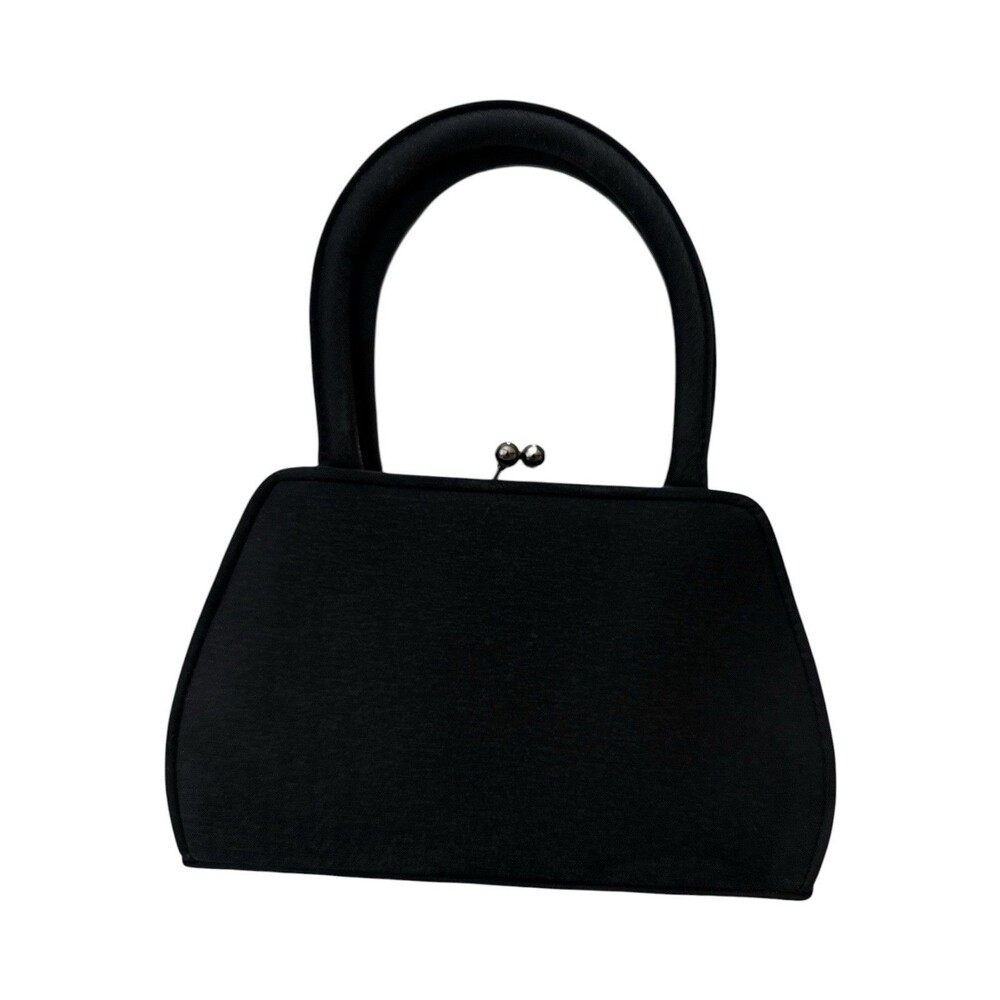 Julie Feldman Black Satin Evening Bag Red Floral Kiss Lock Chain Strap - Picture 2 of 9